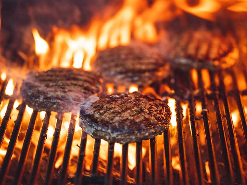 hamburger on a grill.