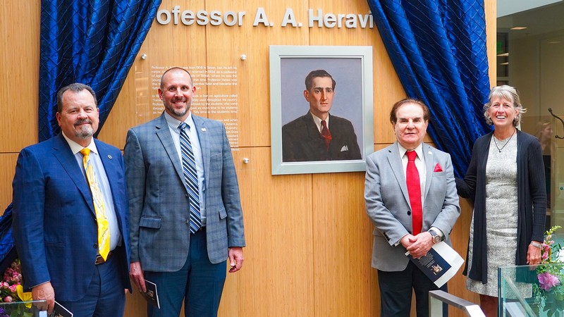 Guests gathered to dedicate the Professor A.A. Heravi Atrium in the Ag Sciences Research Bldg.