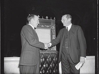 A photograph from the 1940 with the Magna Carta at the U.S. Library of Congress