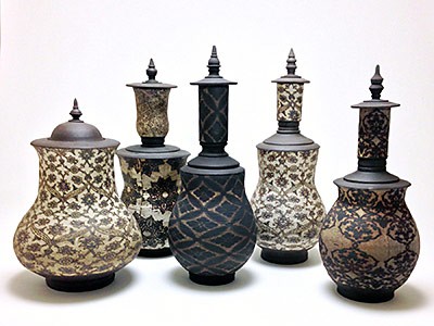 ceramic jars from USU's museum exhibit Vision and Persistence: 30 Years of Ceramic Excellence