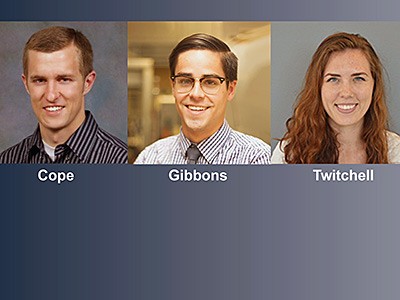 Kevin Cope, Ren Gibbons, Celina Twitchell, 2015 USU NSF Grad Research Fellows
