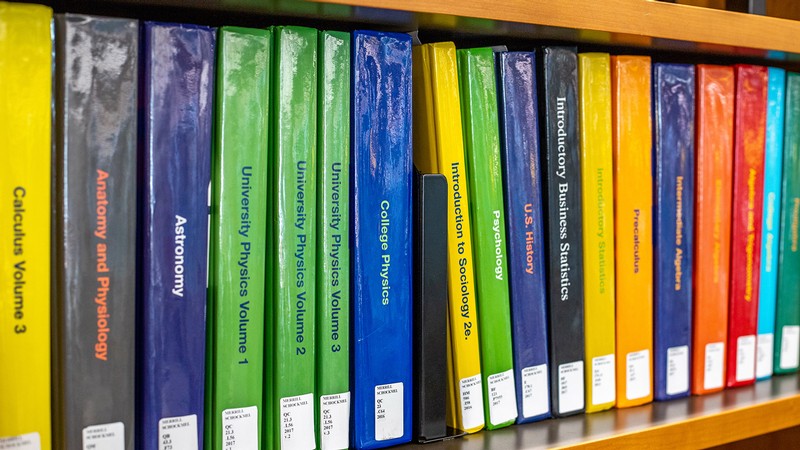 stack of books in the library.
