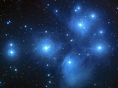 photograph of the Pleiades, an open cluster of almost 3,000 stars