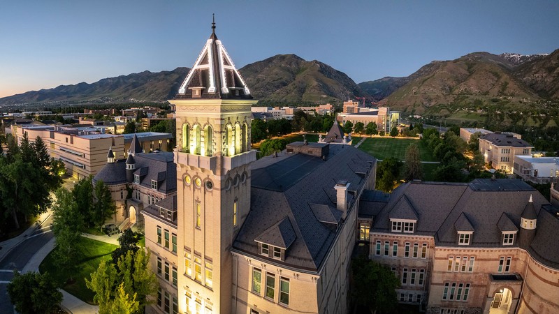An aerial view of Old Main.