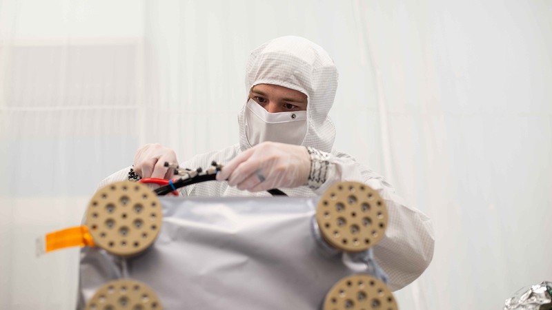 Engineers prepare the engineering test unit of the Short-Wave Infrared Detection Assembly.
