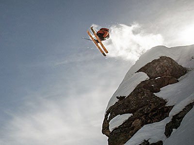 photograph of a skier from the