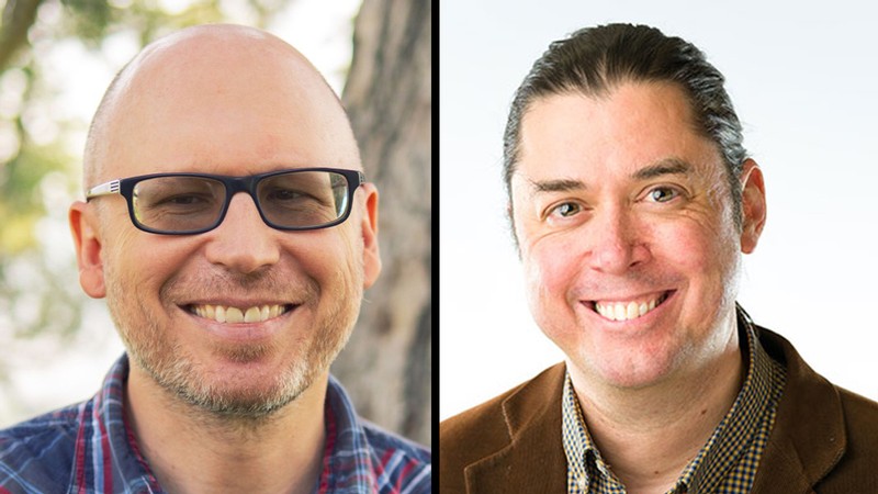 A side by side photo of two men.