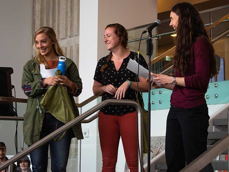 Award-winner Sam Fitch with Brhianna Malcolm and Alexi Lamm