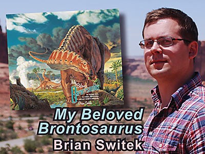 USU Science Unwrapped guest speaker Brian Switek and book cover and title My Beloved Brontosaurus