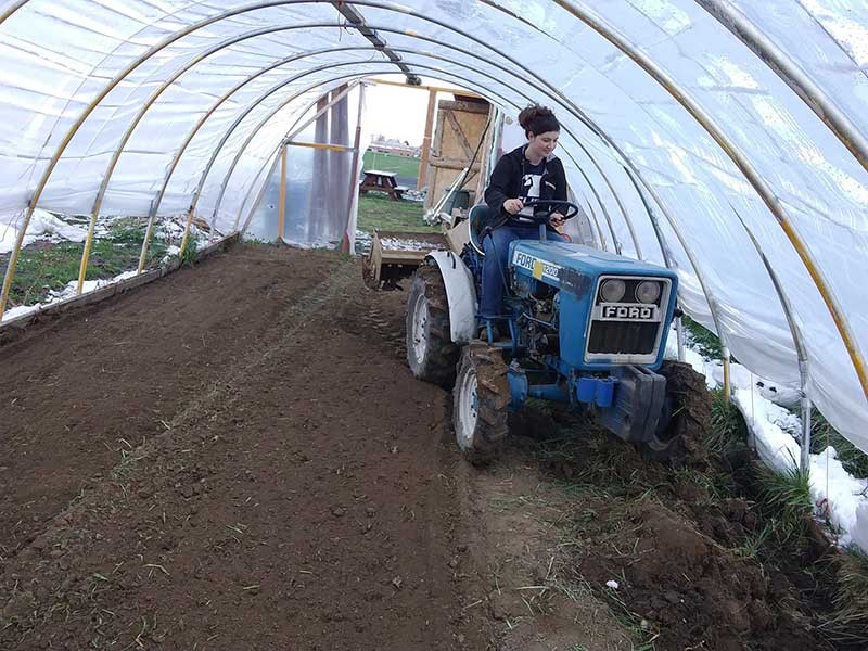 Sierra Zardrus prepares the beds for planting