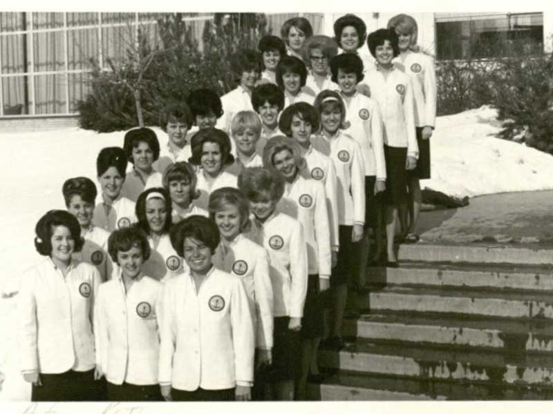 Angel Flight, pictured on the steps of the Student Union Building in the late 1960s.