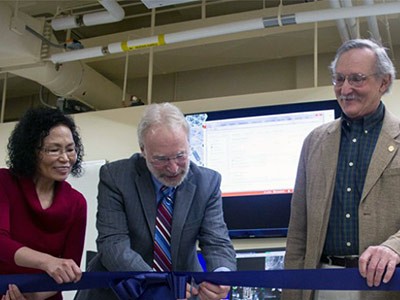 USU officials at microscope lab ribbon cutting