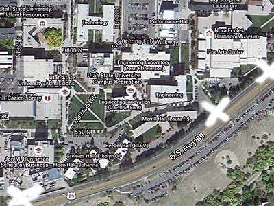 map of road closures for Tour of Utah and Utah State University campus