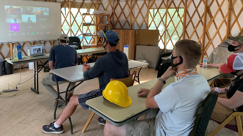 volunteers at a work site.