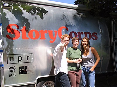 The StoryCorps mobile recording student and facilitators