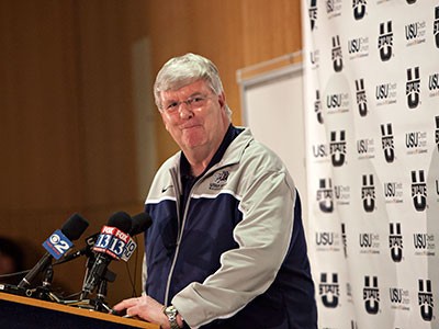 USU Basketball Coach Stew Morrill announcing his retirement