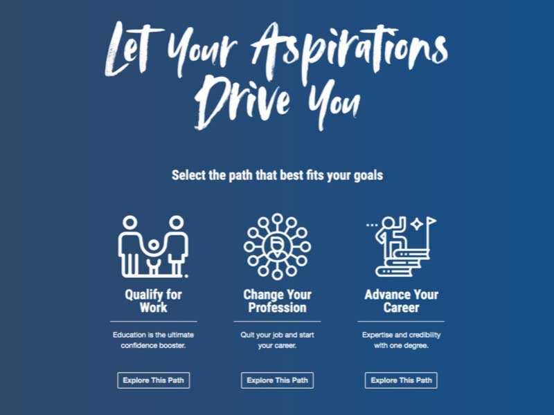 USU online poster describing differing paths: qualify for work, change professions, advance career.