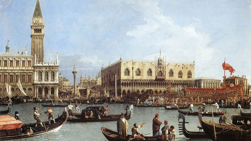 A painting of the canals of Venice.