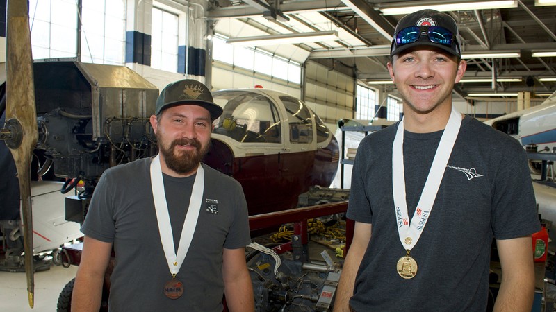 Aviation maintenance students Treston Cullimore (right) and Braxton Thacker.