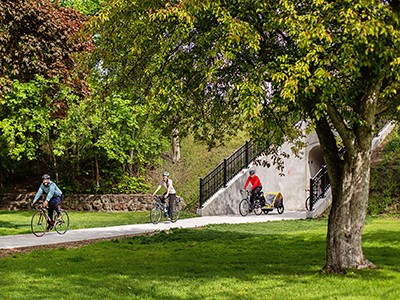 cyclists on USU campus