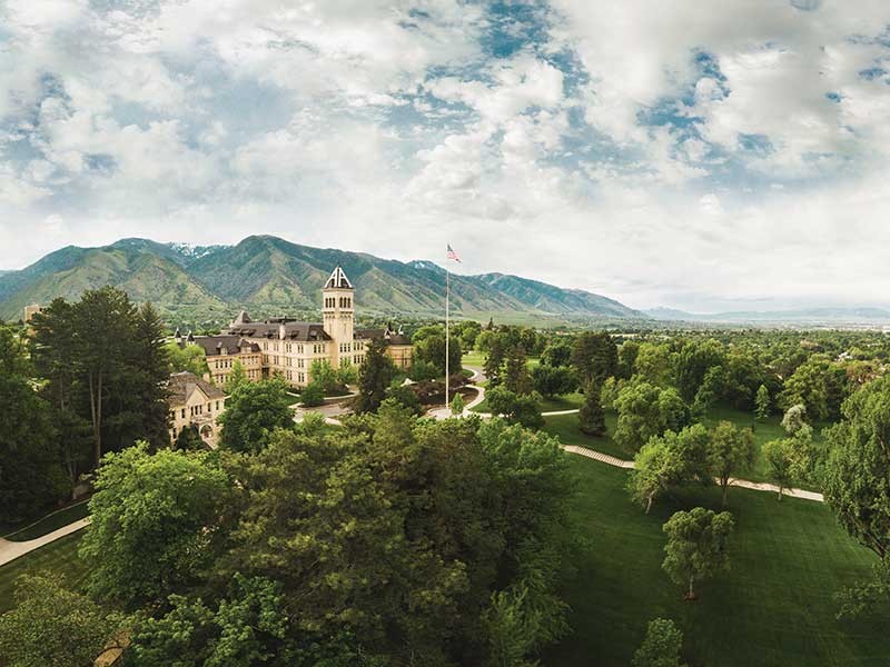 campus aerial looking toward the south end of Cache Valley