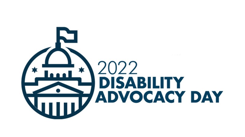 A blue-and-white logo of the Utah capitol building. Text reads: 2022 Disability Advocacy Day