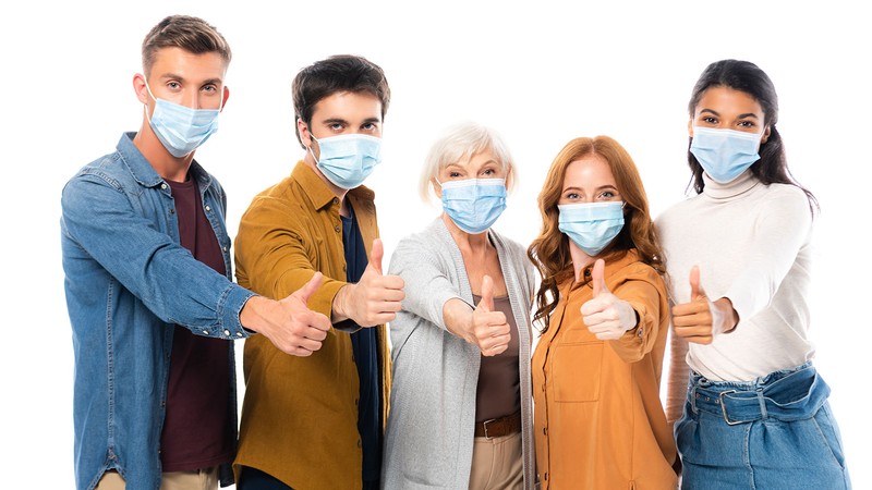 family wearing masks.