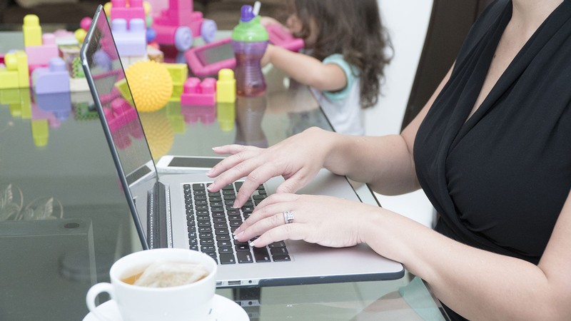 woman working on a computer.
