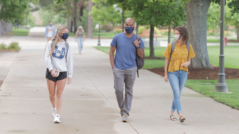 students walking on campus