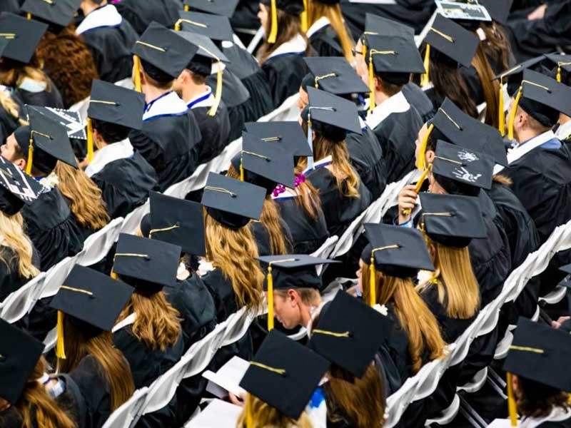 graduates at commencement ceremony