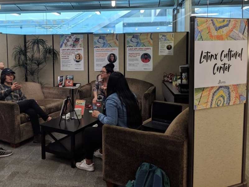 students visit in the Latinx Cultural Center