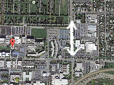 a map of the 1200 east area of the Utah State University campus