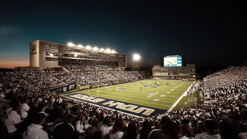 Maverik Stadium at night.