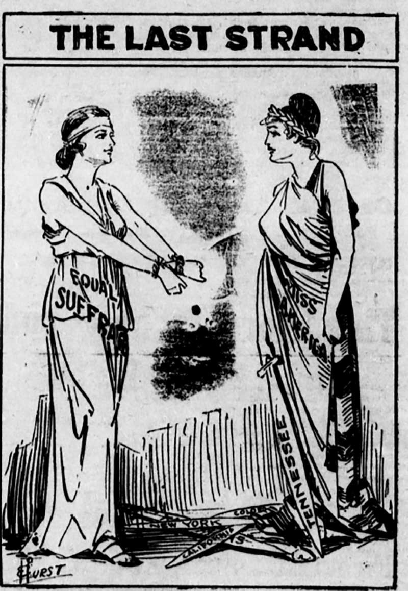A political cartoon from 1919 about Equal Suffrage