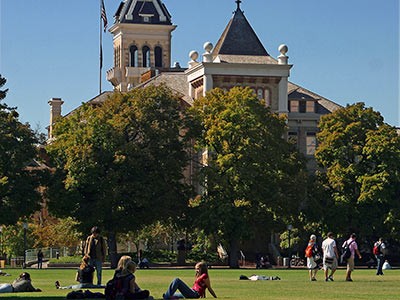 students outside Old Main