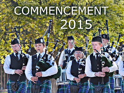 Aggie Pipe Band marches at Utah State University commencement