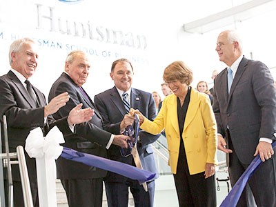 dignitaries at the USU Huntsman Hall ribbon cutting
