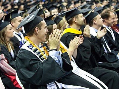 students at a Utah State University commencement ceremony