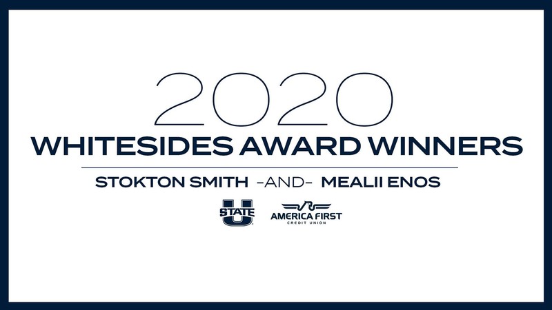 Whitesides Scholar Athlete banner with names of Mealii Enos and Stokton Smith