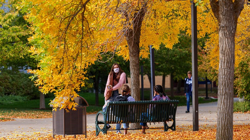 Students on the USU campus in fall.