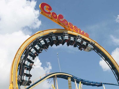 Teens on rollercoaster