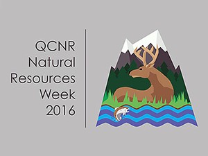 USU Natural Resources Week logo with deer and fish in mountain river valley