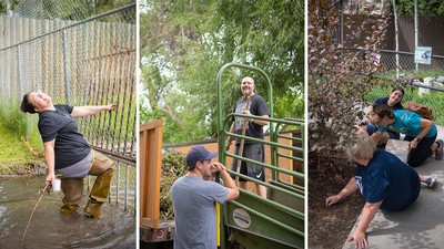 A composition image shows three photos of USU employees working at a zoo.