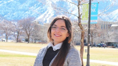 Soukaina Filali Boubrahimi poses for a photo on the USU Logan Quad.