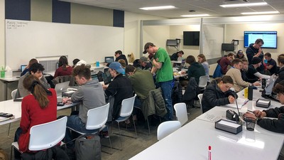 Students receiving tutoring.