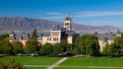 An aerial view of Old Main.