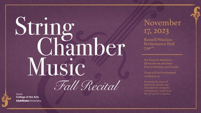 A concert poster. Text Reads: String Chamber Music Fall Recital. November 17.