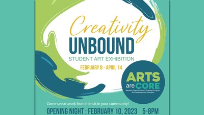 Text Reads: Student Art Exhibition, February 8 through April 14.