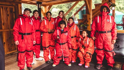 People wearing rain suits.