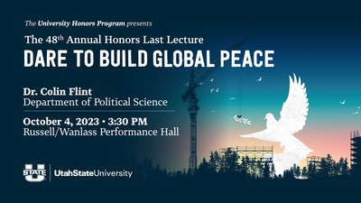 Text Reads: Global Peace. Dr. Colin Flint. October 4.